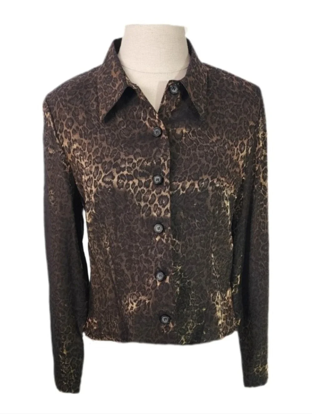 Sheri Martin Jacket Leopard Print Slit Back Button Down Vintage Brown Size 12P